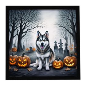 Alaskan Malamute Spooky Halloween Framed Metal Print Bathroom, Kitchen, Office, Home Decor Wall Art Ready to Hang, Square, 8X8