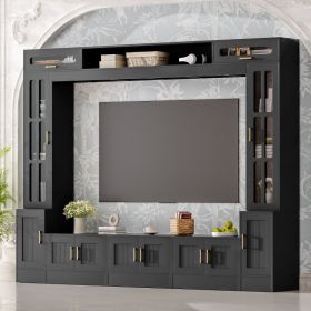 VIBE HAUS 98.4 W Wall Unit Entertainment Center With Bookshelves For TVs Up To 80, Modern TV Stand Media Console With Cabinets, Tempered Glass Do (Option: Black)